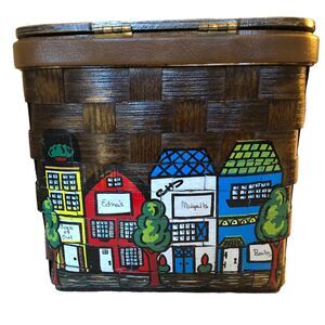 Colorful Signed Coro Nan Hand Painted Basket Purse City Street Shops 1070's Chic